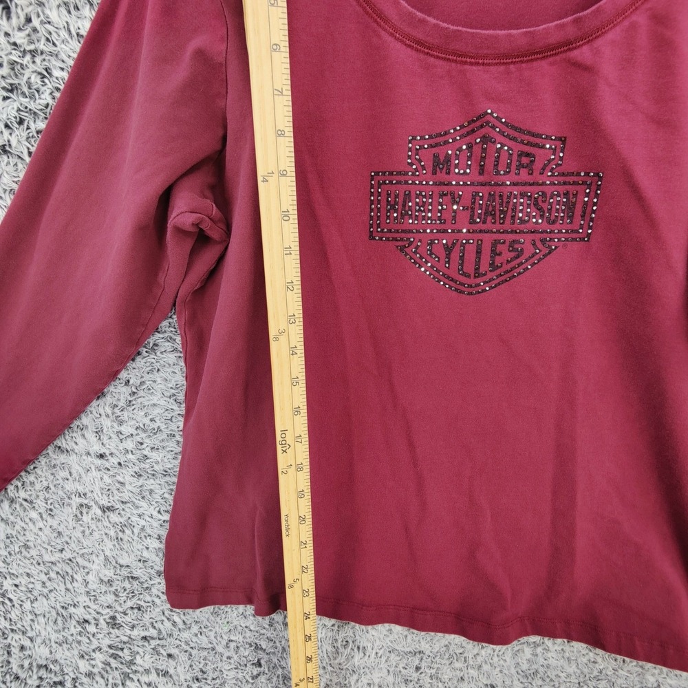 Harley-Davidson Womens Biker Rocker Top 1W Maroon Studded Logo Long Sleeve Tee - Picture 4 of 16